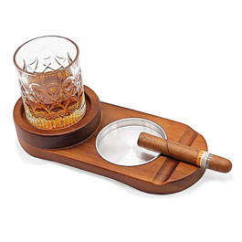 WOODEN CIGAR/GLASS TRAY