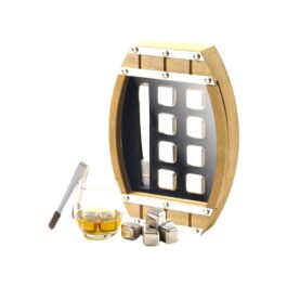 Whiskey Stone Gift Set Stainless Steel Cubes In Wooden Barrel Box Display